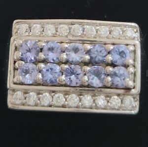 Mens Tanzanite & White Zircon 925 Sterling Silver Ring Size 10